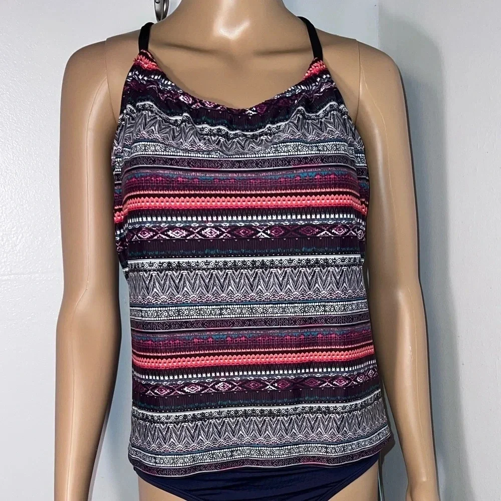 Kona Sol, Sm, racer back tankini top, in a bohemian print, padded cup lining‎